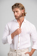 Camisa Amalfi 100% linho Listrada Rose - Linha Resort