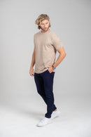 Camiseta Rich Textura Gola Média Marrom Claro - Linha Rich