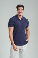 Camisa Polo Rich Tricô Texturizada Sem Botão - Linha Rich - Azul Escuro