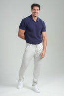 Camisa Polo Rich Tricô Texturizada Sem Botão - Linha Rich - Azul Escuro