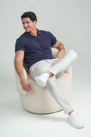 Camisa Polo Rich Tricô Texturizada Sem Botão - Linha Rich - Azul Escuro