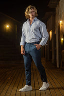 Calça Blaine Alfaiataria Com Ajuste Lateral - Linha Rich - Azul Escuro