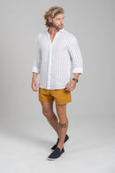 Camisa Amalfi 100% linho Listrada Azul - Linha Resort