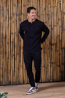 Camisa Henley Gold Manga Comprida Preta - Linha Essential