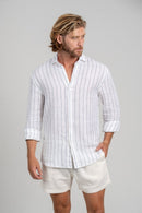 Camisa Amalfi 100% linho Listrada Azul - Linha Resort