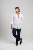 Camisa Amalfi 100% linho Listrada Azul - Linha Resort