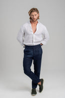 Camisa Amalfi 100% linho Listrada Azul - Linha Resort