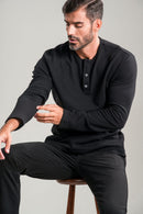 Camisa Henley Gold Manga Comprida Preta - Linha Essential