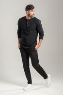 Camisa Henley Gold Manga Comprida Preta - Linha Essential