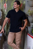 Camisa Polo Rich Tricô Texturizada Sem Botão - Linha Rich - Preto