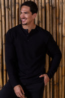 Camisa Henley Gold Manga Comprida Preta - Linha Essential