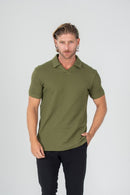 Camisa Polo Rich Tricô Texturizada Sem Botão - Linha Rich - Verde Militar