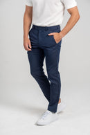 Calça Chicago Risca de Giz Ajuste Dinâmico Azul - Linha Rich