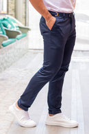 Calça Roman Alfaiataria Com Ajuste Cintura Azul Escuro - Linha Rich