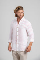 Camisa Amalfi 100% linho Listrada Rose - Linha Resort