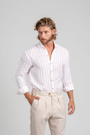 Camisa Amalfi 100% linho Listrada Rose - Linha Resort