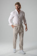 Camisa Amalfi 100% linho Listrada Rose - Linha Resort