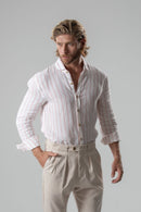 Camisa Amalfi 100% linho Listrada Rose - Linha Resort