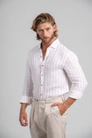 Camisa Amalfi 100% linho Listrada Rose - Linha Resort