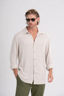 Conjunto Amplo Camisa Resort Bege e Calça Resort Verde