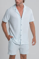 Camisa Paradizo Tricô Texturizada Gola Cubana Sky Blue - Linha Urban