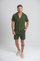 Camisa Paradizo Tricô Texturizada Gola Cubana Verde Militar - Linha Urban