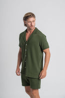 Camisa Paradizo Tricô Texturizada Gola Cubana Verde Militar - Linha Urban