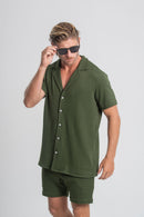 Camisa Paradizo Tricô Texturizada Gola Cubana Verde Militar - Linha Urban
