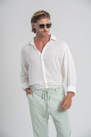 Conjunto Calça Positano Verde e Camisa Resort Ampla Branca