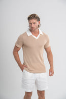 Conjunto Polo Monte Carlo Bege e Short Amalfi Linho Off White