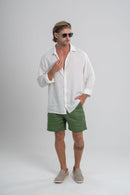 Camisa Resort Ampla Branca e Bermuda Amalfi Linho Verde