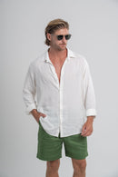 Camisa Resort Ampla Branca e Bermuda Amalfi Linho Verde