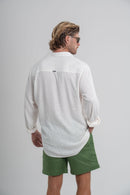 Camisa Resort Ampla Branca e Bermuda Amalfi Linho Verde