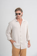 Conjunto Calça Positano Bege Escura e Camisa Resort Ampla Bege Acinzentada