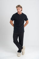 Camisa Henley Gold Manga Curta Preta - Linha Essential