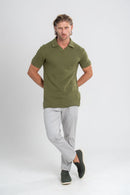 Camisa Polo Rich Tricô Texturizada Sem Botão - Linha Rich - Verde Militar