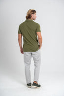 Camisa Polo Rich Tricô Texturizada Sem Botão - Linha Rich - Verde Militar