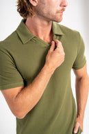 Camisa Polo Rich Tricô Texturizada Sem Botão - Linha Rich - Verde Militar