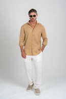 Conjunto Calça Casablanca Off White e Camisa Positano Bege Escuro