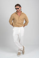 Conjunto Calça Casablanca Off White e Camisa Positano Bege Escuro