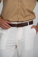 Cinto Ascot Tresse - Couro Traçado Marrom