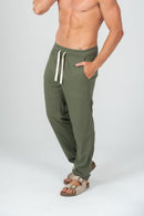 Conjunto Amplo Camisa Resort Bege e Calça Resort Verde