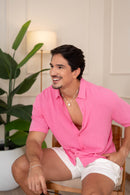 Conjunto Camisa Great Time Rosa e Short Linho Cut Off White