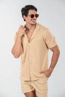 Camisa Paradizo Tricô Texturizada Gola Cubana - Linha Urban - Areia