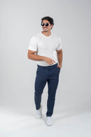 Calça Chicago Risca de Giz Ajuste Dinâmico Azul - Linha Rich