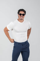 Camiseta Tricot Modal Slim Off White - Linha Rich