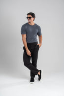 Conjunto Camiseta Tricô Modal Chumbo + Calça Visconti Egípcio Preta
