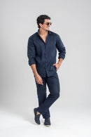 Camisa Amalfi 100% linho Azul Escuro - Linha Resort