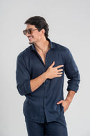 Camisa Amalfi 100% linho Azul Escuro - Linha Resort