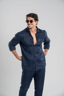 Conjunto Puro Linho Amalfi Calça e Camisa - Azul Escuro
